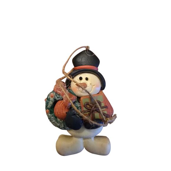 Vintage Henton Snowmen Set of 3 Christmas Ornaments Clay Ceramic - Picture 4 of 6